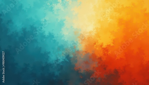 Abstract Vibrant Cyan and Orange Gradient Noisy Grain Background Texture with Bold Tones