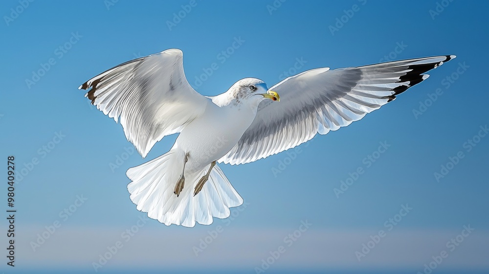Obraz premium Seagull in Flight Against Blue Sky