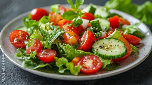 Fresh Green Salad with Cherry Tomatoes and Cucumber