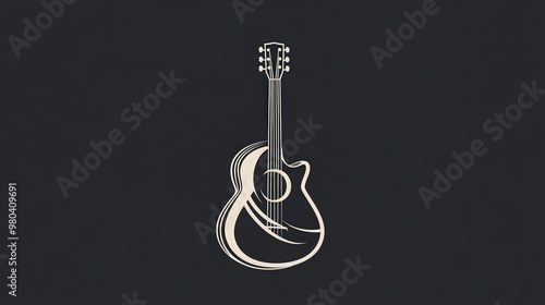 Create a logo for a guitar shop featuring a sleek, modern acoustic guitar design.