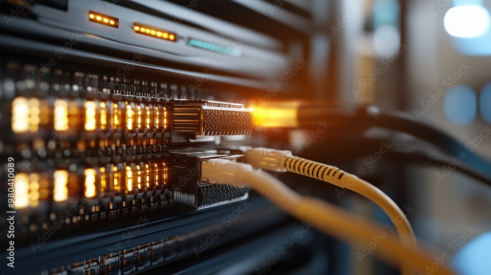 Advanced edge computing network with cables and data processing for technology poster Advanced edge computing network with cables and data processing for technology poster