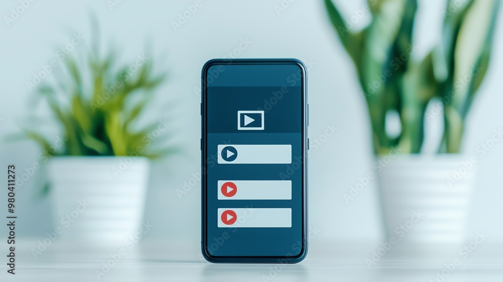 Stylized phone screen with viral video thumbnail and engagement metrics ...