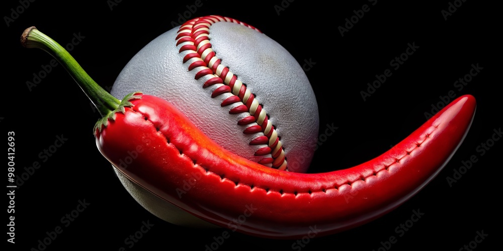 Through a sweeping arc, a fiery red chili pepper envelops a star ...