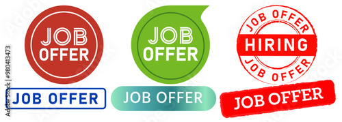 Job offer recruitment advertisement colorful stamp badge occupation application design sticker set label collection