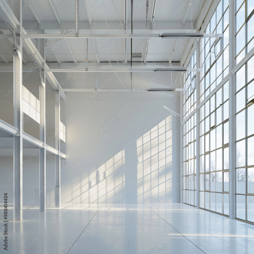 Obraz premium minimal white warehouse interior with sun shining