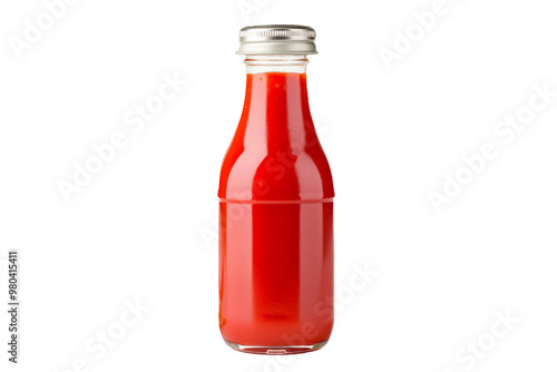 Red ketchup bottle isolated on white transparent background,