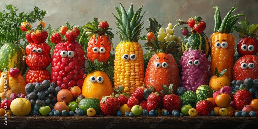 The engaging metropolis where face-painted fruits add charm and magic to everyday city scenes The engaging metropolis where face-painted fruits add charm and magic to everyday city scenes