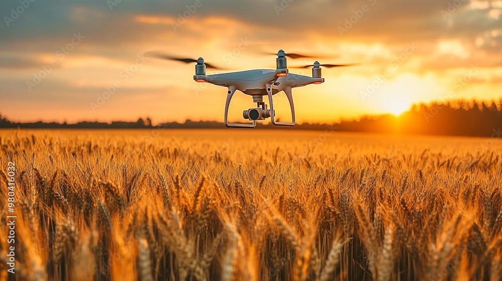 Drone Flying Over a Wheat Field Drone Flying Over a Wheat Field