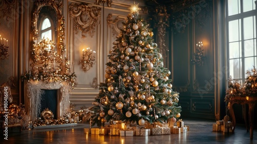 Wallpaper Mural "Luxurious Hotel Lobby with a Grand Christmas Tree" Torontodigital.ca