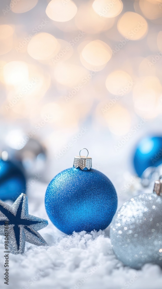 Shiny Snowflakes and Baubles on Christmas Blurred Background Shiny Snowflakes and Baubles on Christmas Blurred Background