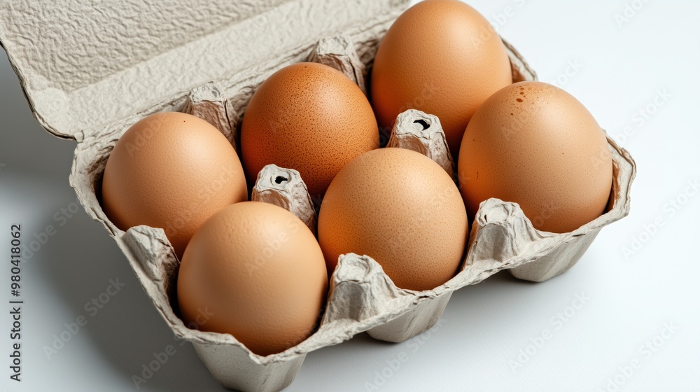 Fresh brown eggs in open carton for kitchen and cooking themes Fresh brown eggs in open carton for kitchen and cooking themes