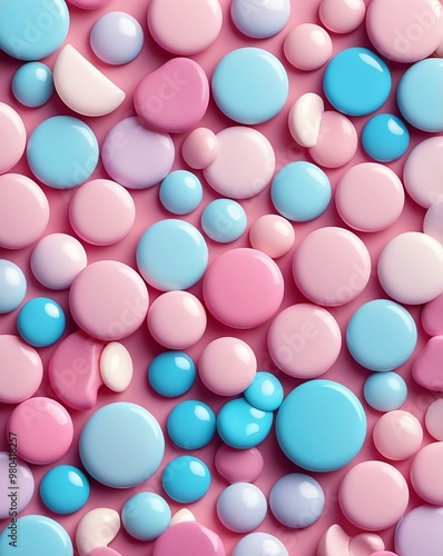 Candy dots with gradient from pastel pink to baby blue