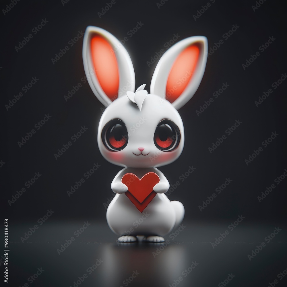 Cute White Rabbit Holding Red Heart Cute White Rabbit Holding Red Heart