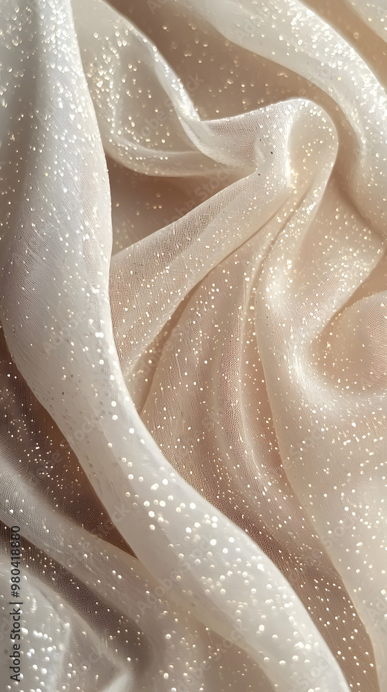Elegant Flowing White Fabric with Subtle Glitter on Neutral Background Elegant Flowing White Fabric with Subtle Glitter on Neutral Background