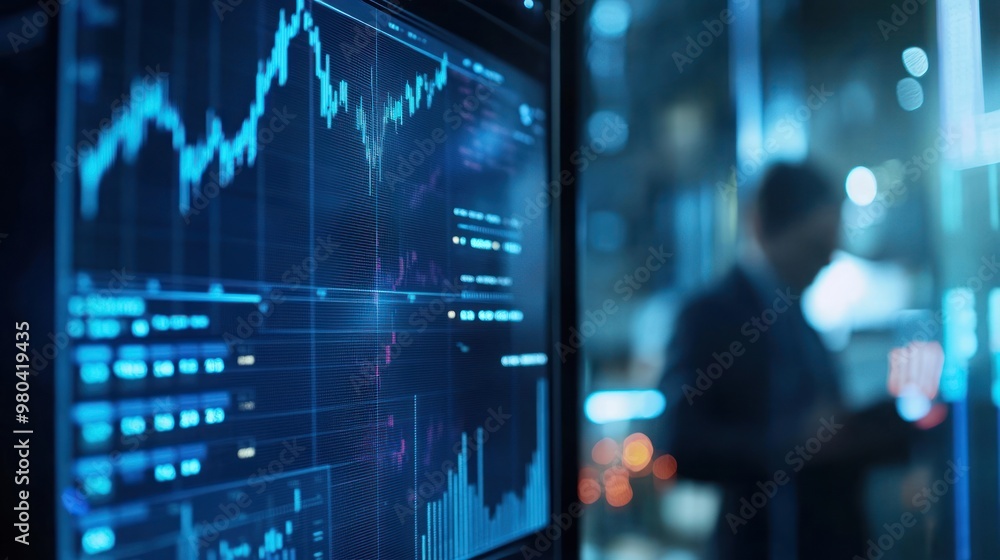 A computer screen displaying live stock market updates, with a focused business professional analyzing the data Close-up photo with clean background A computer screen displaying live stock market updates, with a focused business professional analyzing the data Close-up photo with clean background