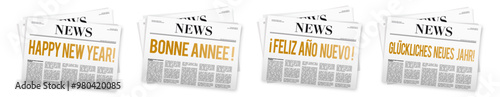 New Year's greetings on newspaper in four languages	