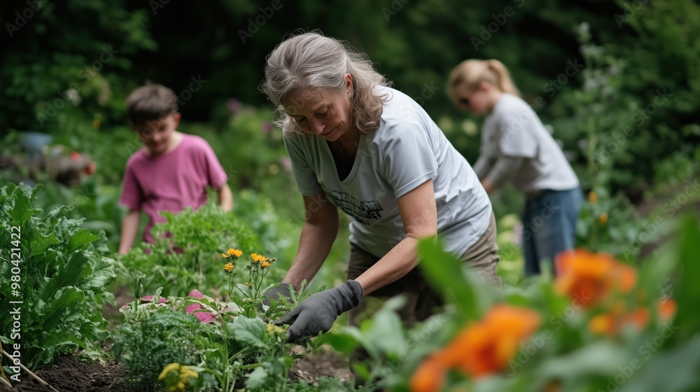 custom made wallpaper toronto digitalIntergenerational gardening: cultivating community connections in a lush spring garden setting for poster and print