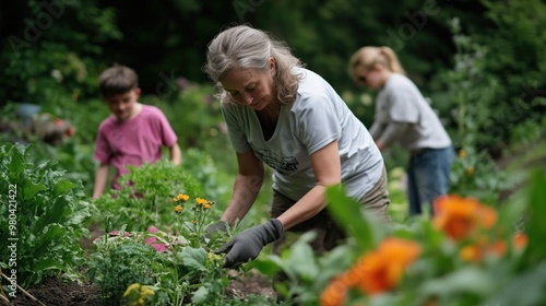 Wallpaper Mural Intergenerational gardening: cultivating community connections in a lush spring garden setting for poster and print Torontodigital.ca