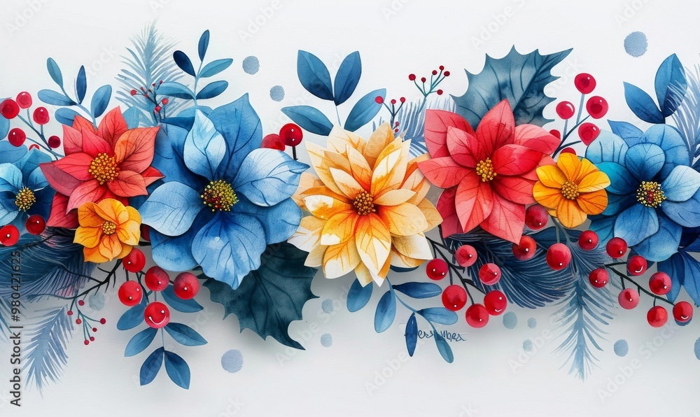 A vibrant arrangement of winter flowers in bold hues, showcasing intricate petals and berries against a soft backdrop, perfect for seasonal decor or artistic inspiration A vibrant arrangement of winter flowers in bold hues, showcasing intricate petals and berries against a soft backdrop, perfect for seasonal decor or artistic inspiration