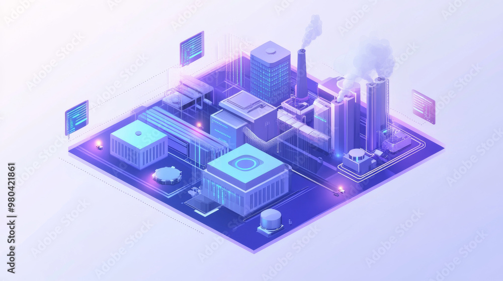 Digital management technology in the production sector enhances the optimization of maintenance centers. Contemporary isometric intelligent factory production equipment. Isometric vector graphic.
Digital management technology in the production sector enhances the optimization of maintenance centers. Contemporary isometric intelligent factory production equipment. Isometric vector graphic.