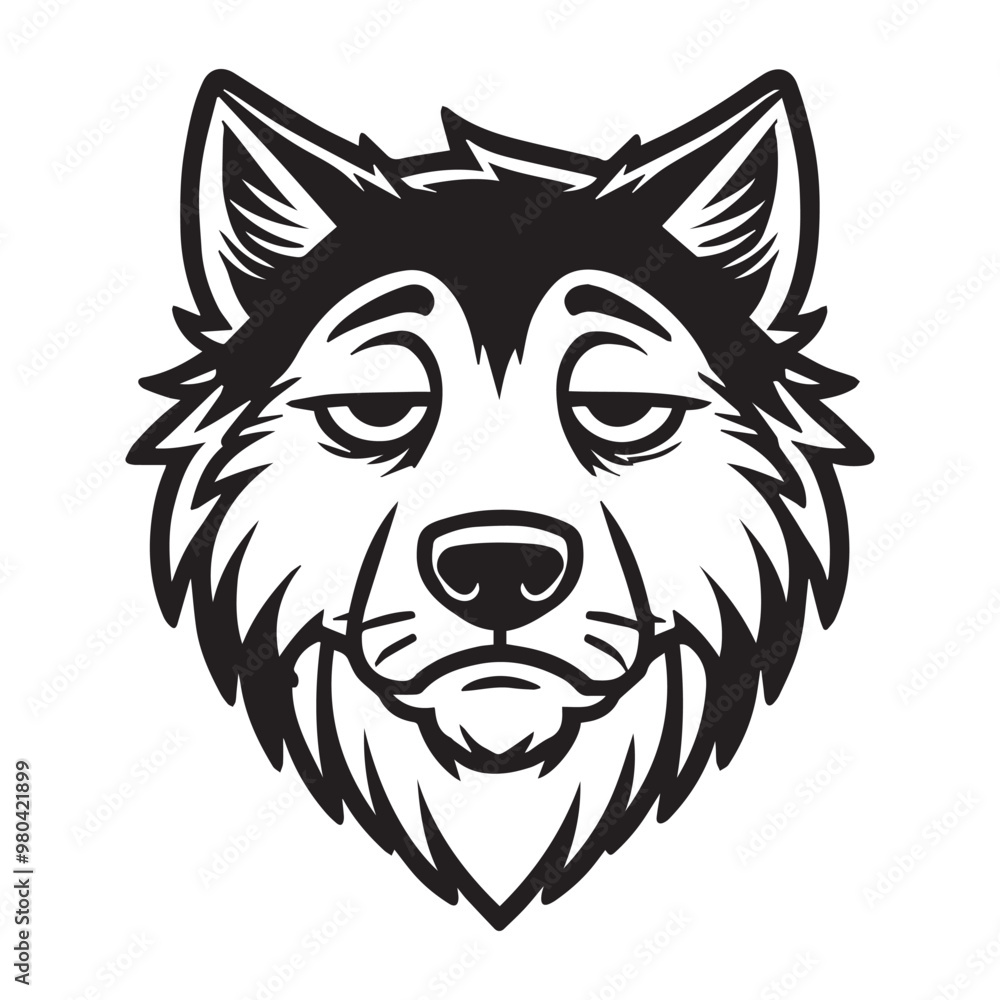 Obraz premium Wolf face Logo Clipart - grey wolf head Outline design - Gray wolf vector illustration in black and white 