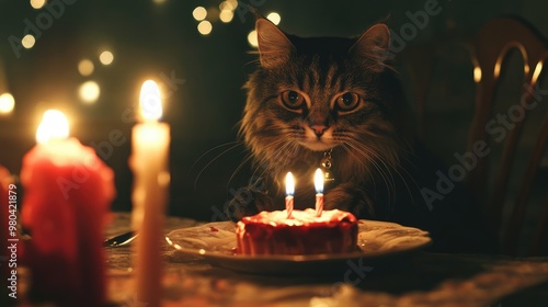 Adorable Cats Celebrating a Birthday with Candles photo