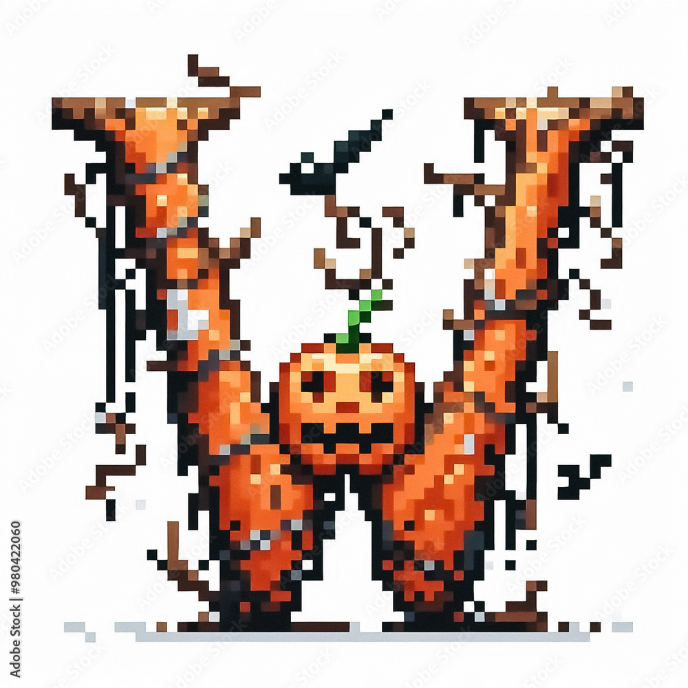 Alphabet letter W halloween themed in pixel art style Alphabet letter W halloween themed in pixel art style