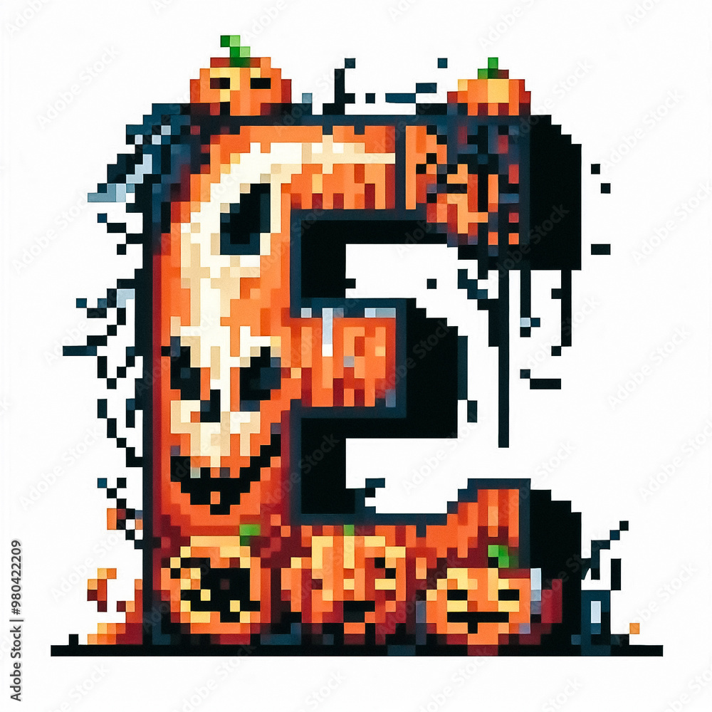 Alphabet letter E halloween themed in pixel art style Alphabet letter E halloween themed in pixel art style
