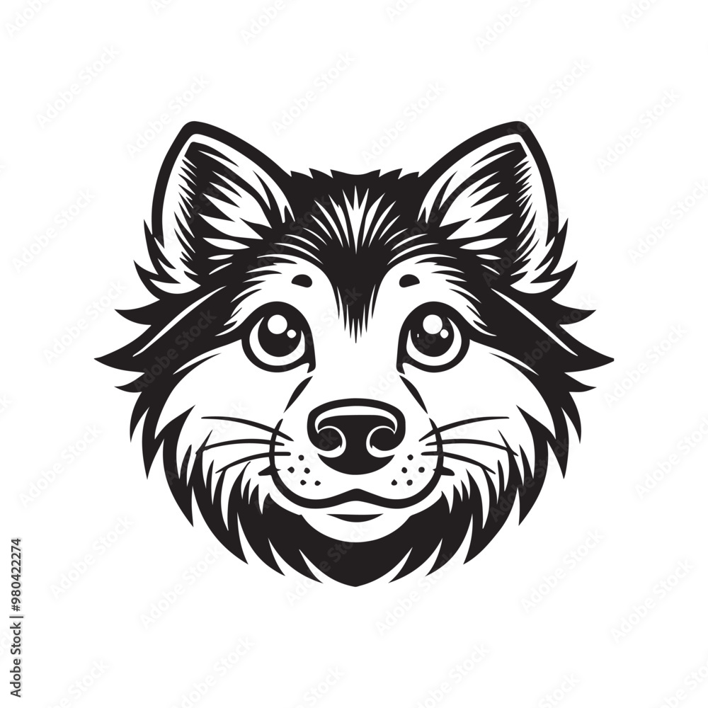 Naklejka premium Wolf face Logo Clipart - grey wolf head Outline design - Gray wolf vector illustration in black and white 
