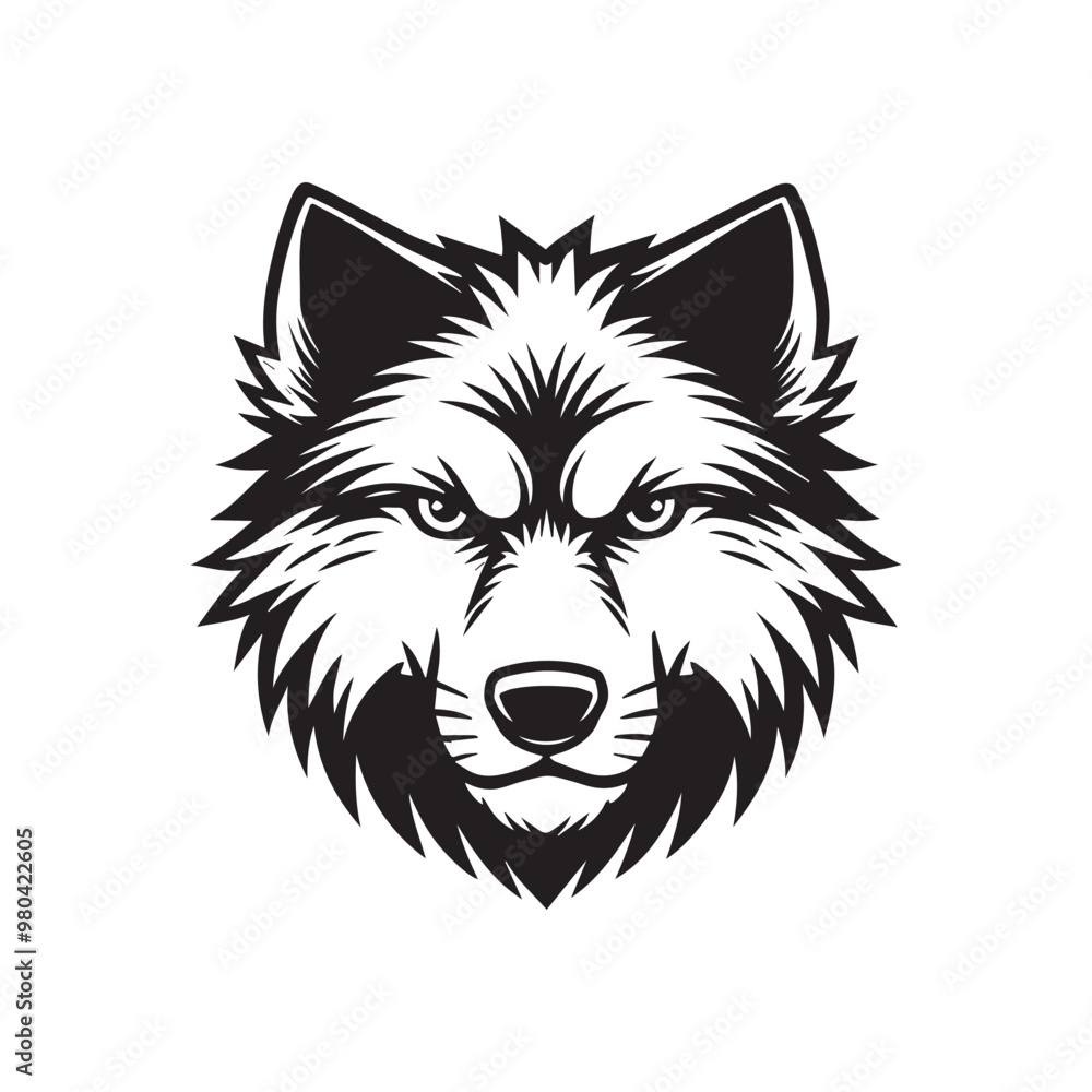 Naklejka premium Wolf face Logo Clipart - grey wolf head Outline design - Gray wolf vector illustration in black and white