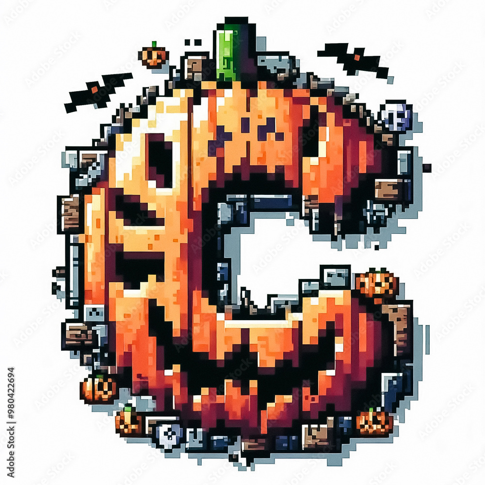 Fototapeta premium Alphabet letter C halloween themed in pixel art style