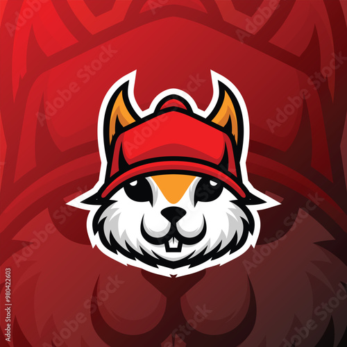 a squirrel head wearing a red hat