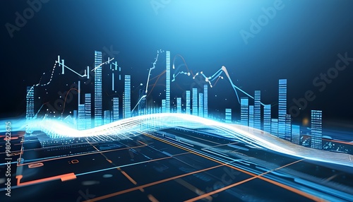 Abstract virtual graphic representation of scales and lines in blue, illustrating regulatory compliance for small to midsize businesses through generative AI technology. photo