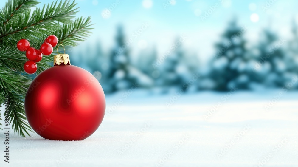 Red Christmas Ornament on Snow Red Christmas Ornament on Snow