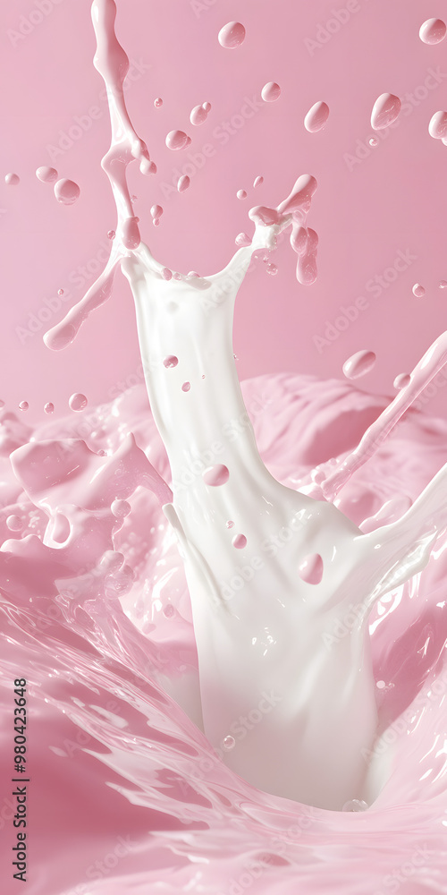 Milk Splash Vector Illustration with Pink Background Milk Splash Vector Illustration with Pink Background