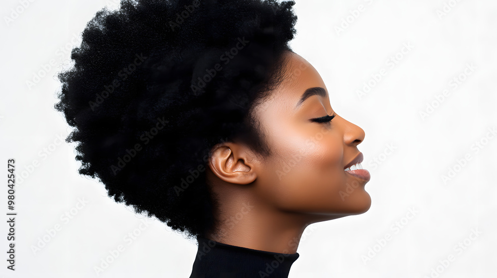 Side View Portrait of Smiling Black Model Side View Portrait of Smiling Black Model