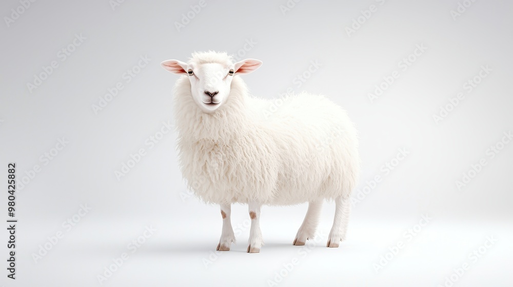 Fototapeta premium Serene Icelandic Sheep in Monochrome Minimalism Showcasing Intricate Textures
