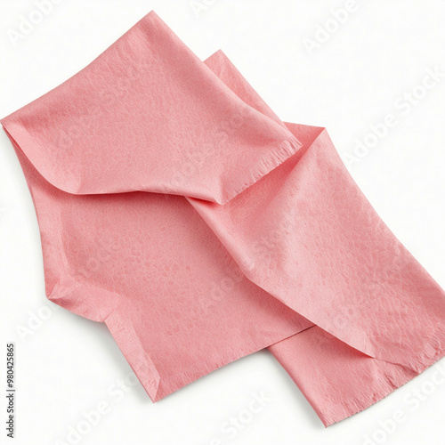 Pink color paper napkin, isolated on white background