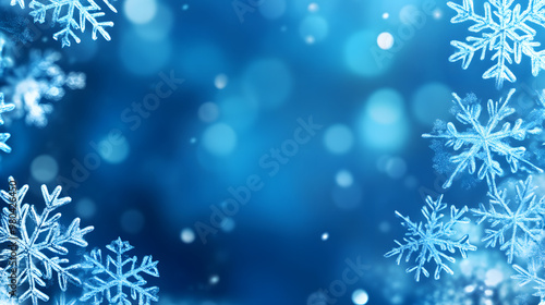 Blue winter banner with snowflakes