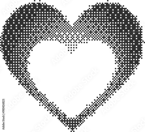Bitmap pattern abstract heart shape. Halftone gradient element. Graphic abstract icon. Dither noisy grunge texture. Symbol of love
