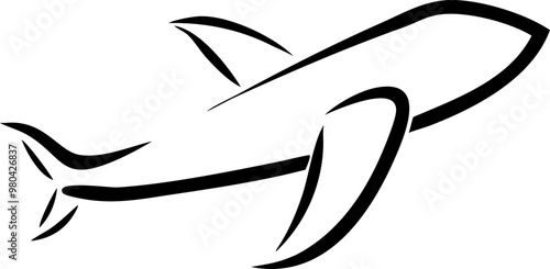 A black and white drawing of a plane