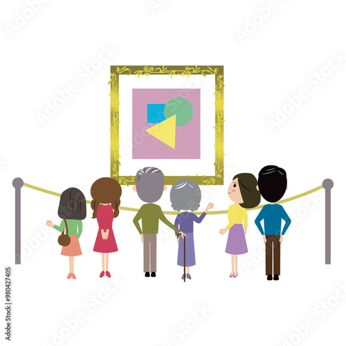 美術館で絵の鑑賞をするグループ