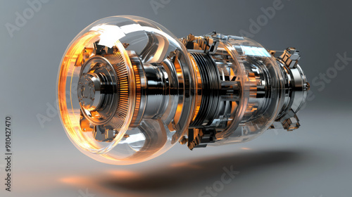 Emdrive or EM-drive - an electromagnetic propulsion engine. Theoretical engine concept for interstellar space travel. Prototype of a futuristic propulsion system. photo