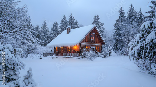 Charming Snow-Covered Cabin in Winter Wonderland