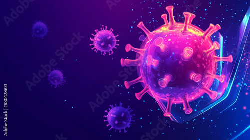 Website page template for virus protection, focusing on the China Wuhan coronavirus epidemic. Features a shield symbolizing protection from bacteria, viruses, and microbes. Represents the coronavirus  photo