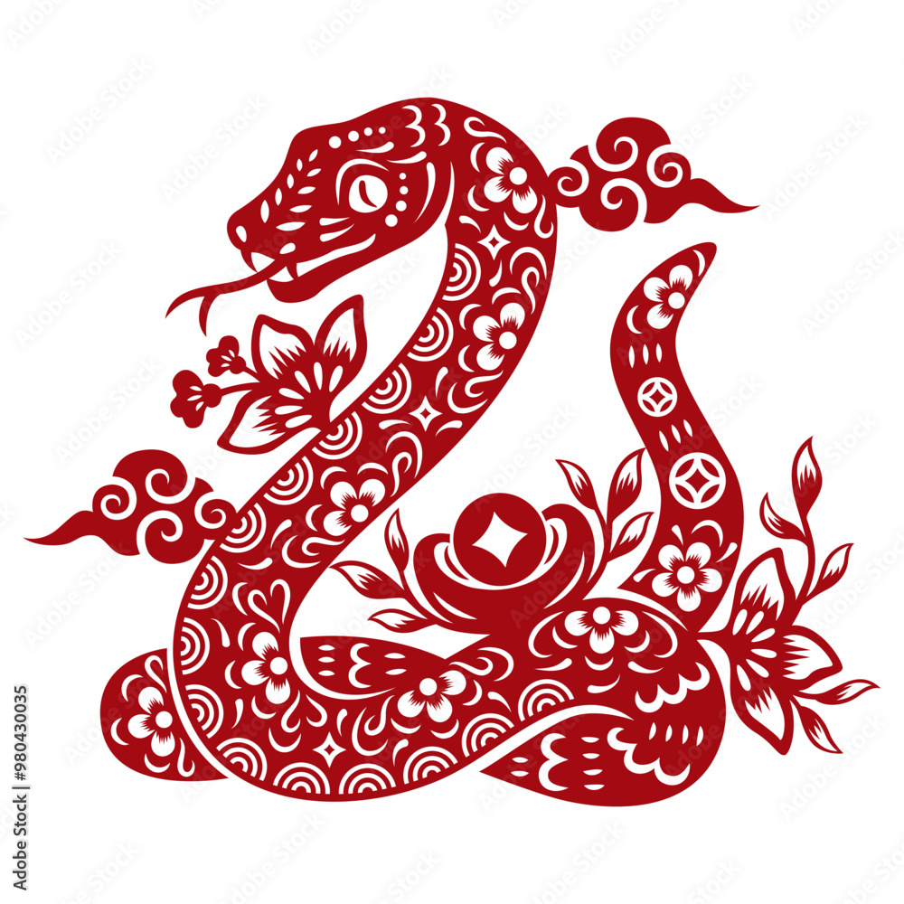 Chinese traditional paper cutting snake. Chinese traditional paper cutting snake.