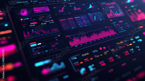 Website template for Forex market news and analysis, including binary options. Features an application screen for trading with candles and indicators. Displays a HUD UI for a business app, showcasing 