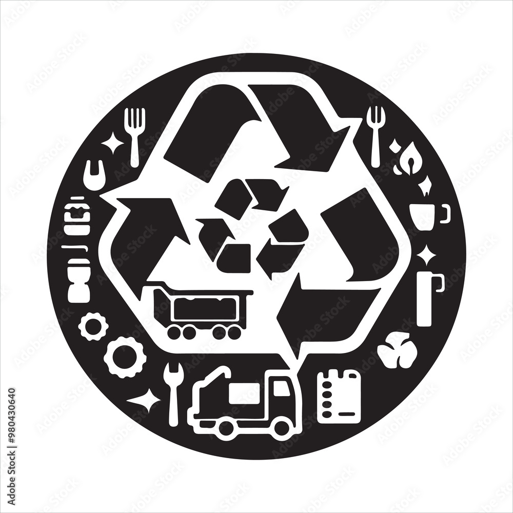 Recycling icon silhouette on white background
Recycling icon silhouette on white background