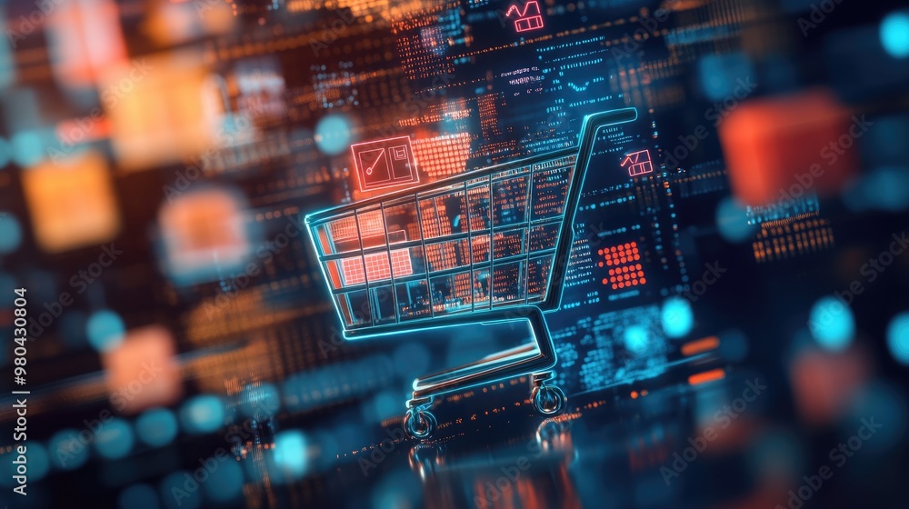 Online Shopping Concept with Digital Devices and Shopping Cart Online Shopping Concept with Digital Devices and Shopping Cart
