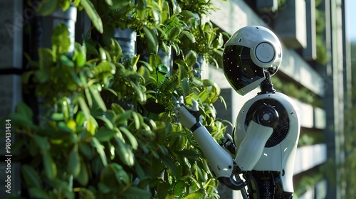 Wallpaper Mural Robotic Assistant Tending to Vertical Garden in Urban Apartment Torontodigital.ca